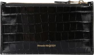 Alexander McQueen Plat Ritsportemonnee met Metalen Schedel Applicatie - Dames - Portefeuilles - Zwart - ONE Size - Leer - Accessoires
