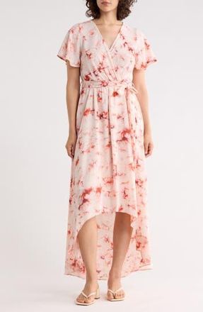West K Faux Wrap High Low Midi Dress in Orange Tie Dye at Nordstrom Rack, Size X-Large