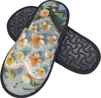 Generic Women Men House Slippers Card Heart Shape Flowers House Slippers Soft Lining WomenS Slipper, For Hotel, Travel, Indoor Outdoor, M