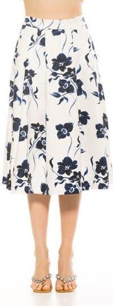 Alexia Admor Illia Pleated Midi Skirt in Blue Floral at Nordstrom Rack, Size 12