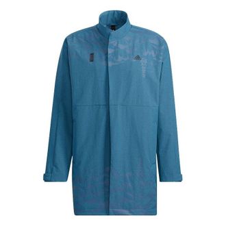 adidas Mens adidas Wj Wv Long Jkt Martial Arts Series Pattern Mid-Length Stand Collar logo Jacket Sky Blue H39302