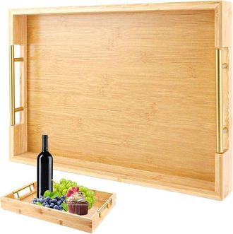 No Brand Bandeja De Bamb&uacute; Y Madera - Bandeja Decorativa Rectangular Moderna Con Asas, Ideal Para Cocinas, Salones, Bares Y Fiestas (41 X 30 X 5 Cm)