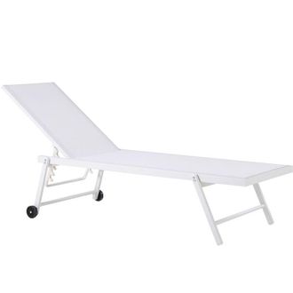 Beliani Tumbona De Jard&iacute;n Asiento Sint&eacute;tico Blanco Estructura De Aluminio 198 X 61 Cm Respaldo Reclinable Con Ruedas Patio Portofino