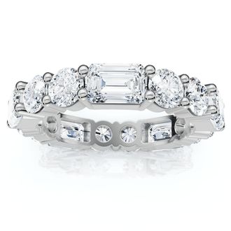 Pompeii3 5 3/4 Ct Emerald & Round Diamond Eternity Ring 14k Gold Lab Grown Stackable Band