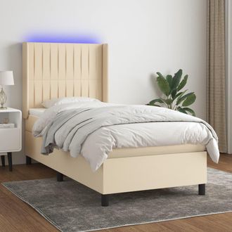 vidaXL Vidaxl - Cama Box Spring Colch&oacute;n Y Luces Led Tela Crema 80x200 Cm