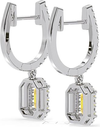 The Diamond Store Annabelle Yellow Lab Diamond 1.48ct Emerald Cut Halo Earrings in 18K White Gold - Elara Collection
