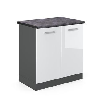 Vicco Armario Bajo Para Fregadero R-line, Blanco Alto Brillo, 80 Cm, Et Antracita Vicco