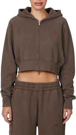 Good For Nothing Ribbed Emblem Crop Zip Hoodie in Brown at Nordstrom, Size X-Small