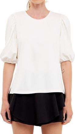 English Factory Puff Sleeve Ponte Knit Top in White at Nordstrom Rack, Size X-Small
