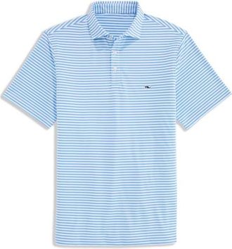 Vineyard Vines Sankaty Stripe Performance Piqu&eacute; Polo in Blue Chipping Stripe at Nordstrom, Size Xx-Large