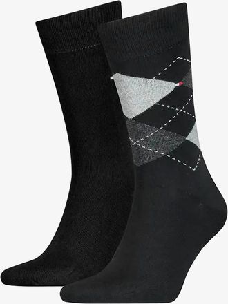 Tommy Hilfiger Mens Tommy Hilfiger 2 Pack Mens Crew Checked Socks Black - Size: 9/10/10.5/9.5/11
