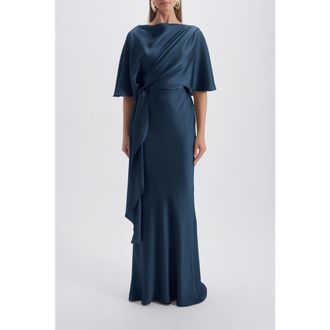 Amsale Cascading Drape Dress in Petrol at Nordstrom, Size 16