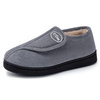 Generic Womens Corduroy Slippers Comfy Adjustable Wide Fit Memory Foam Indoor Closed-back House Shoes grey 2.5/3.5 UK