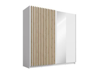 Vente-Unique Armario de 2 puertas correderas - Con espejo - 200 cm - blanco y natural - TINDANIA