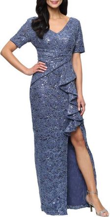 Alex Evenings Sequined Lace Gown in Wedgewood at Nordstrom, Size 10