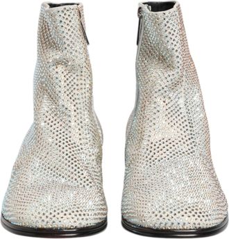 Dolce & Gabbana White Strass DG Logo Heels Ankle Boots Mens Shoes