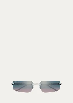 Cartier Mens Studded Titanium and Nylon Rectangle Sunglasses