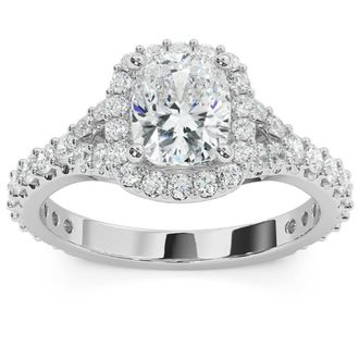 Pompeii3 2Ct Cushion Halo Lab Grown Diamond Engagement Ring in 14k Gold