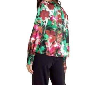 Lavender Brown Janelle Floral Top In Black/green