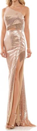Colors Dress Side Cutout Sequined Prom Gown In Gold