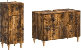 vidaXL Juego De Gabinete De Ba&ntilde;o De 2 Piezas Alkmaar Roble Ahumado Vidaxl