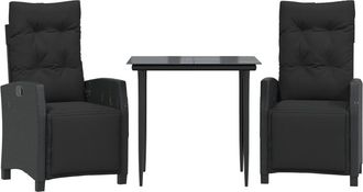 vidaXL Set Comedor De Jard&iacute;n 3 Pzas Con Cojines Rat&aacute;n Sint&eacute;tico Negro Vidaxl