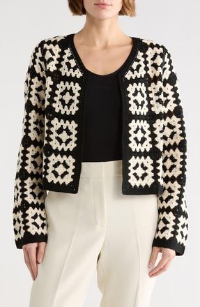 Forgotten Grace Crochet Sweater Cardigan in Black/ivory at Nordstrom Rack, Size X-Large Regular