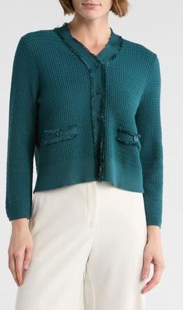 Adrianna Papell Frayed Waffle Knit Cardigan in Ocean Tide at Nordstrom Rack, Size X-Small
