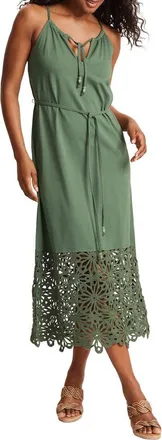 Tommy Bahama Islandscape Tie Waist Sleeveless Midi Dress in Dark Jade at Nordstrom, Size X-Small