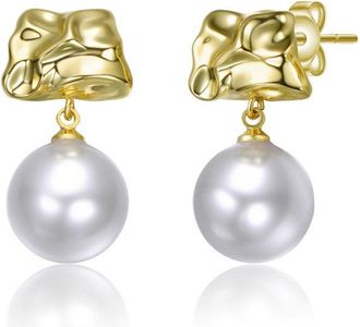 Rachel Glauber 14K Gold Plated with White Pearl Drop Earrings