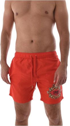 Cavalli Rode Logo Zwemshorts - Klassieke Stijl - Heren - Strandmode - Rood - M - Polyester - Badmode