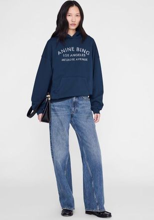 Anine Bing Harvey Melrose Stencil Sweatshirt in Navy at Nordstrom, Size Xx-Small
