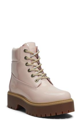 Timberland Stone Street 6-Inch Waterproof Lace-Up Leather Boot in Light Pink Patent Leather at Nordstrom, Size 7.5