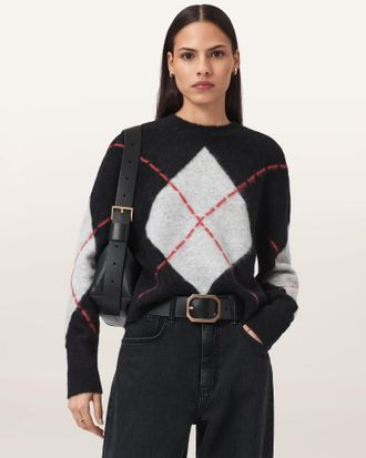 AllSaints Lou Argyle Wool Sweater