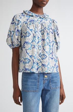 Ulla Johnson Amari Floral Cotton Blend Button-Up Shirt in Ciel at Nordstrom Rack, Size 0