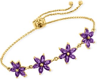 Ross-Simons Amethyst Flower Bolo Bracelet in 18kt Gold Over Sterling