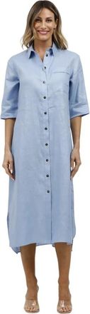 Max Mara Linnen Overhemdjurk - Dames - Shirt Kleedjes - Blauw - S - Linnen - Kleedjes