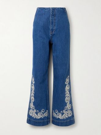 Alemais Jeans A Gamba Dritta E Vita Media Con Ricami Jacones - Blu