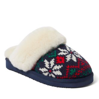 Dearfoams Fireside by Dearfoams Womens Sydney Holiday Fair Isle Genuine Shearling Scuff Slipper