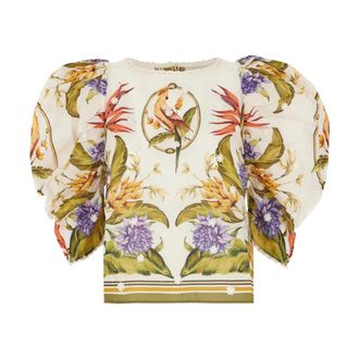 Farm Rio FARM Rio, Blouses, female, Multicolor, Size: M Tropical Scarf Blouse