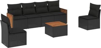 vidaXL Set De Comedor De Jard&iacute;n 7 Pzas Y Cojines Rat&aacute;n Sint&eacute;tico Negro Vidaxl