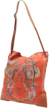 Herm&egrave;s Pre-owned Silk Shoulder Bag - Dames - Vintage Schoudertas - Oranje - ONE Size - Leer - Vintage