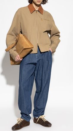 Versace Jacket With A Leather Collar, Mens, Beige