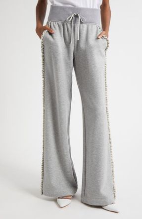 Cinq à Sept Ruffle & Rhinestone Wide Leg Joggers in Heather Grey at Nordstrom, Size X-Small