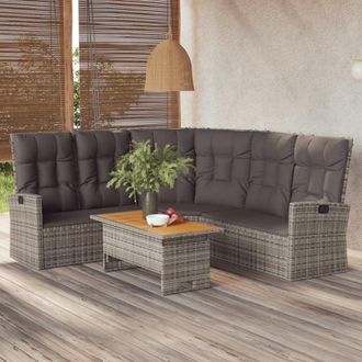 vidaXL Sof&aacute; Esquinero Reclinable Con Cojines Rat&aacute;n Sint&eacute;tico Gris Vidaxl