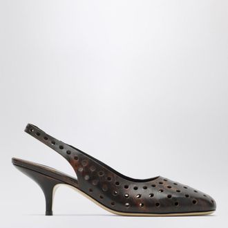 Dries Van Noten Brown aged leather perforated slingback shoes