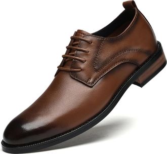 Generic Mens Oxfords Formal Derby Lace Up Dress Shoes Classic Business Casual Leather Shoes for Men (Brown,6.5)