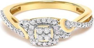 House of Brilliance 14K Yellow Gold Plated Silver 1/10 Cttw Diamond Composite Halo Engagement Ring at Nordstrom, Size 6