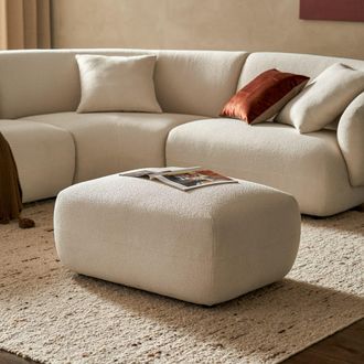 Castlery White Performance Boucle Ottoman | Auburn by Castlery