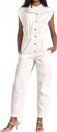 Elan Womens Denim Sleeveless Jumpsuit In White
